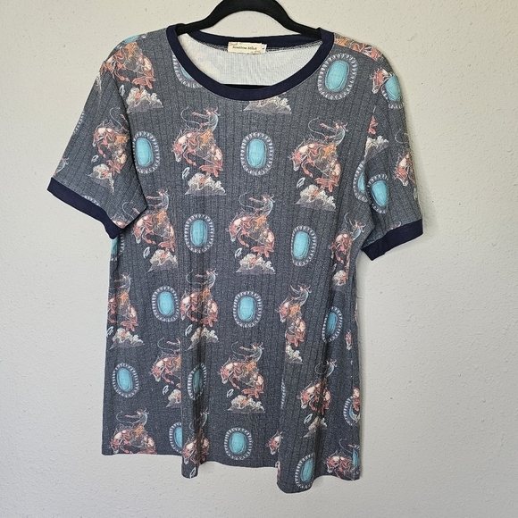Southern Stitch Bucking Horse Riding Cowboy / Turquoise Jewel Print Size L Large - Picture 1 of 12